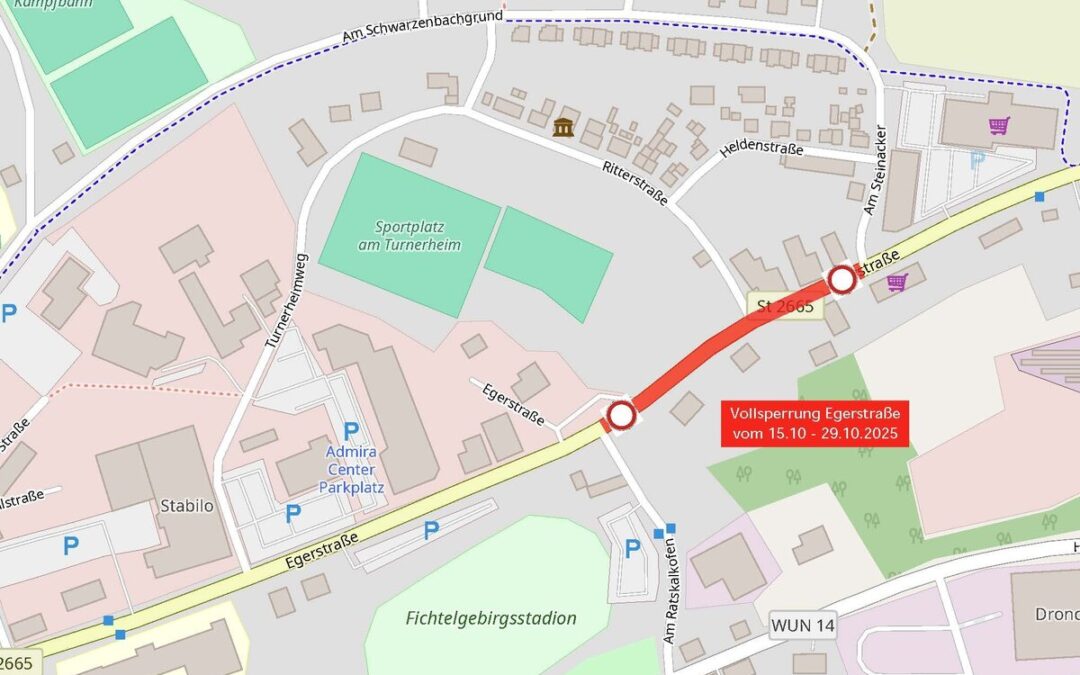 Bauarbeiten in der Egerstraße: Vollsperrung